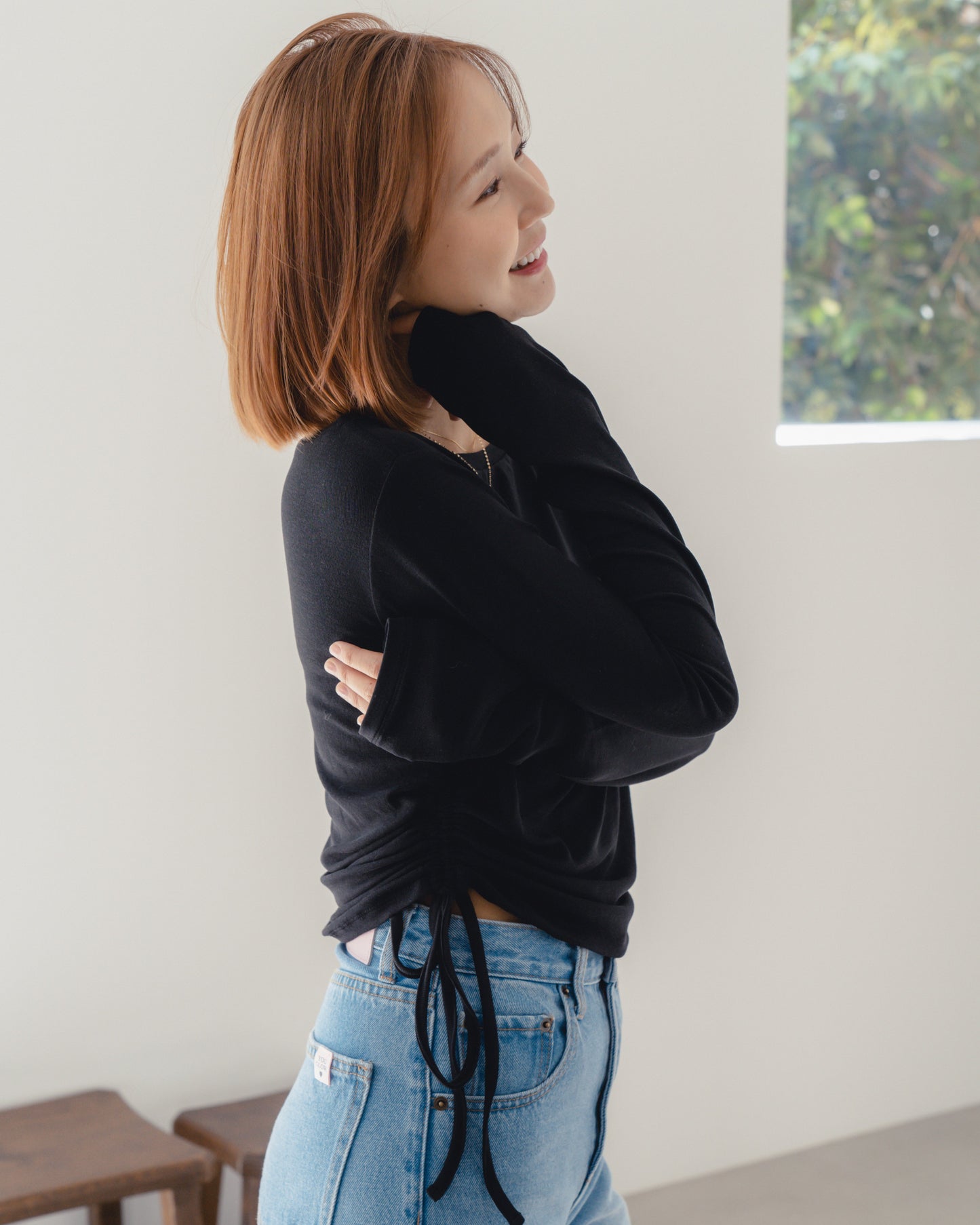 SHIRRING LONG SLEEVE SHIRT